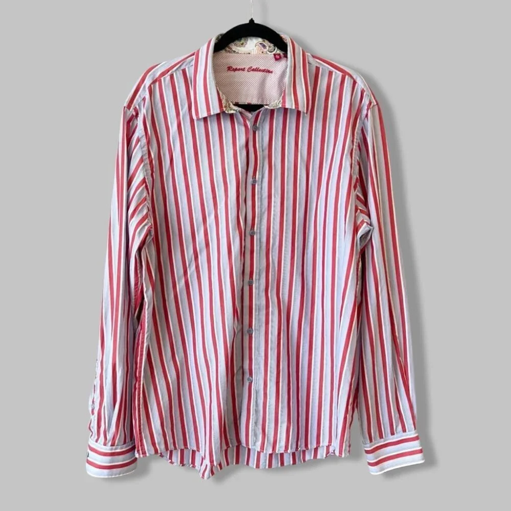 Report Collection Striped Pattern Paisley  Pattern Cuffs Button Down Shirt